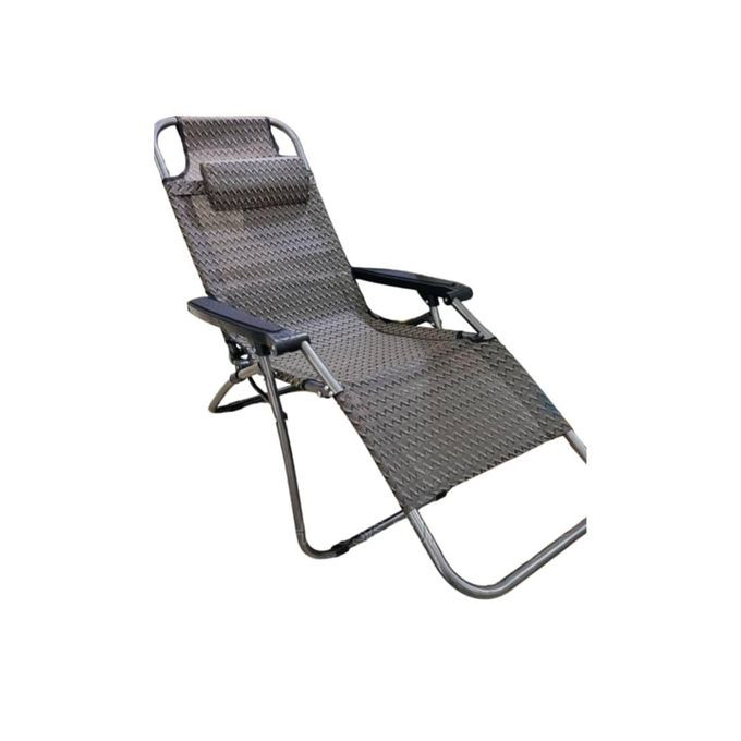 Outdoor Beach Lounge Chair Folding Chaise Lounge with Pillow - Brown