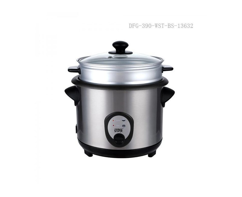 2.2L Electric Pot Style Rice Cooker Steamer Multicooker with Rice Measuring Cup/Scoop Aluminium Steamer Tray 90cm Pure Copper Charging Wire BS Plug- Silver Winningstar