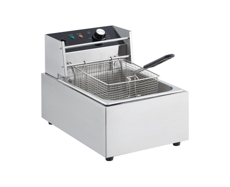 6 Litre Single Countertop Deep Fryer With Tank Basket Commercial Electric Frying Pan Home Adjustable Temperature Stainless Steel for Countertop Professional Restaurant Kitchen French Fries, Chicken Wings Legs, Fish - Silver Electro Master