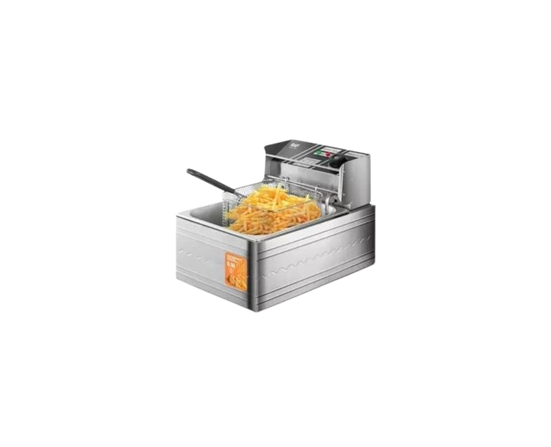 Commercial ElectricStainless steel Single Immersion Adjustable Temperature Timer Countertop Oil Fryer 5.5 Liter Deep Fryer With Basket For Frying Chicken, Shrimp, French Fries, Restaurant or Home Use -Silver RAF