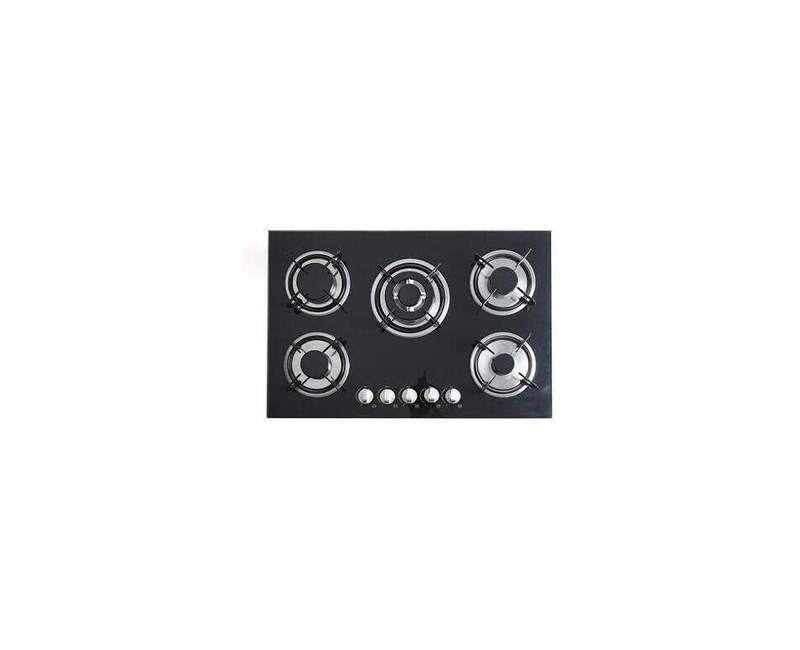 30'' Black Gas Stove Tempered Glass Panel Built-in Gas Cooktop 5 Burners Countertop LPG/NG Gas Hob Five Fuel Oven Gas Cooktops Stove Gas Cooker for Griddle, Pan- Black Digiwave