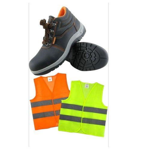 Safety Shoes Oil Resistant Boots Plus One Free Reflector Jacket Color May Differ - Black,Orange/Green...