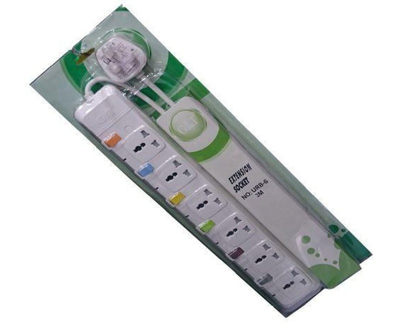 6 Outlets Extension Cable- Good Quality - 6 Sockets, Durable & Safe- White