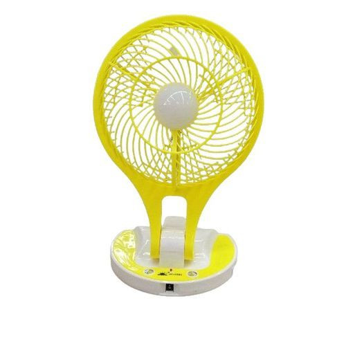 Rechargeable Electric Table Fan Mini Portable With Light - White