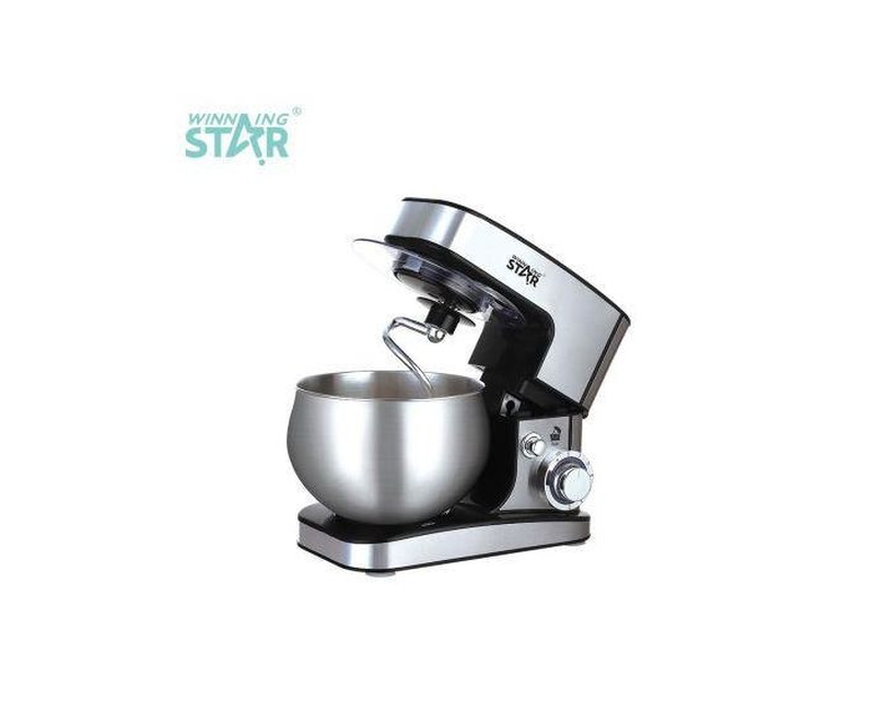 Stand Mixer Cook Machine 5L with 304 Stainless Steel Bowl/Egg Beater Aluminium Dough Hook/Flat Agitator Spatula LED Indicator Light 4 Sucker Feet- Silver Winningstar