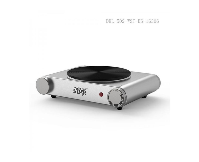 1500W Single Burner Heater Hot Plate with Die Cast +Ceramic Coating Plate 5-Step Adjustable Temperature Control Automatic Thermostat Overheat Protection Power Light 1m Copper Charging Cable BS Plug- Silver Winning star
