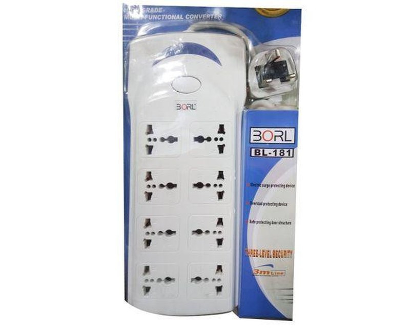 8 Ac Outlets Electric Extension Cable With UK Plug-White
