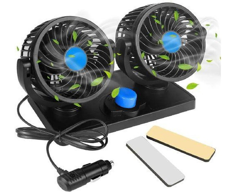 ModifyStyle Car Dashboard 12V Electric Fan with Dual Head 360 degree rotatable