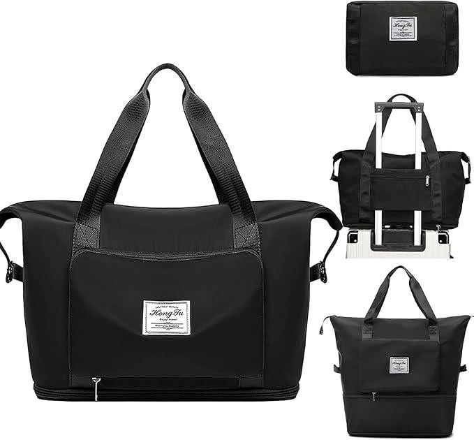 Foldable Travel Bag Gym Bag Hand Luggage Storage Bag - black