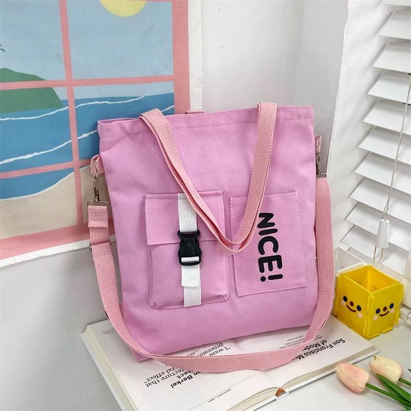 Lightweight Handbag Purse Large Crossbody Bag Casual Travel Bag Zipper Tote Bag Canvas Shoulder Bag for Women - Pink