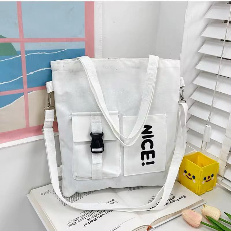 Lightweight Handbag Purse Large Crossbody Bag Casual Travel Bag Zipper Tote Bag Canvas Shoulder Bag for Women - White