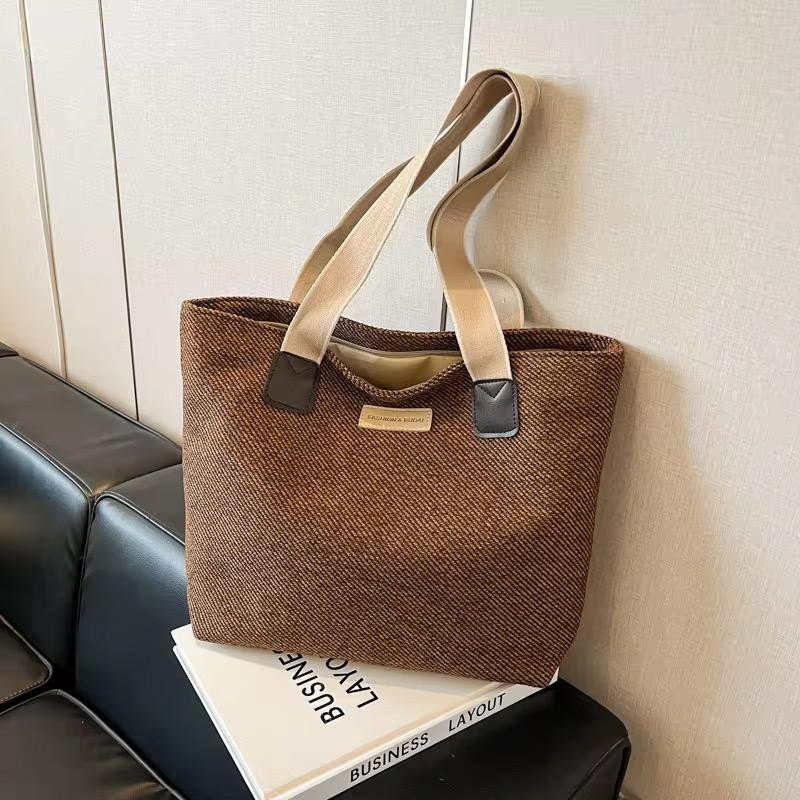 Ladies Woolen Shopping Bag Tote Bag Women's Hand Bag Girls Shoulder Bag - Brown