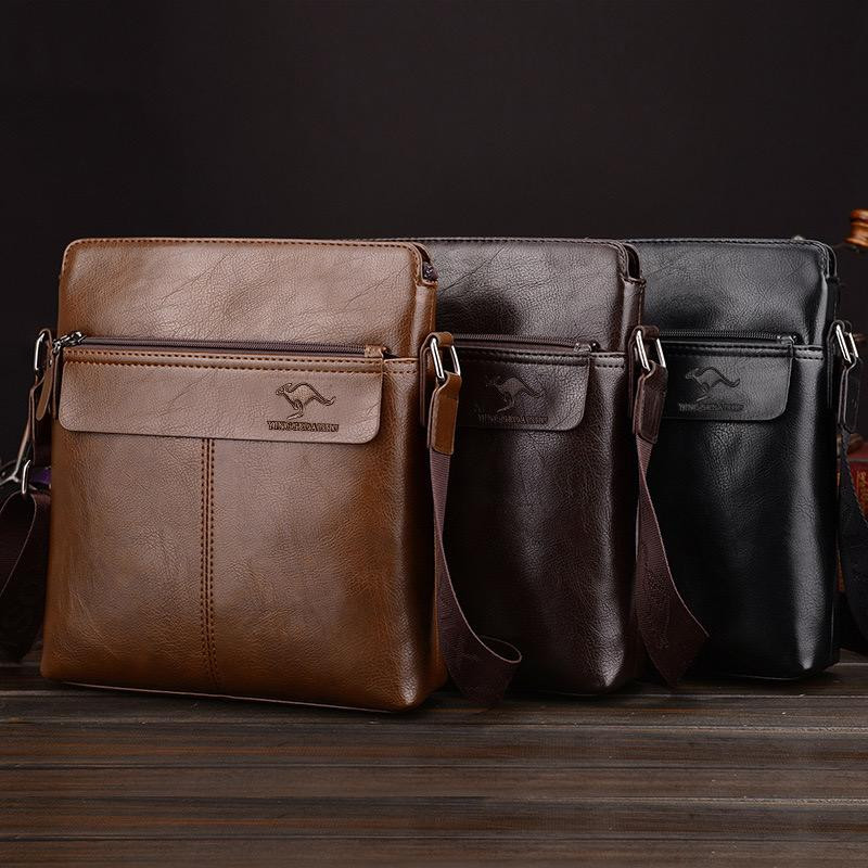 Faux Leather Messenger Bag Crossbody Bag Shoulder Bag - Brown/Black/Dark Brown