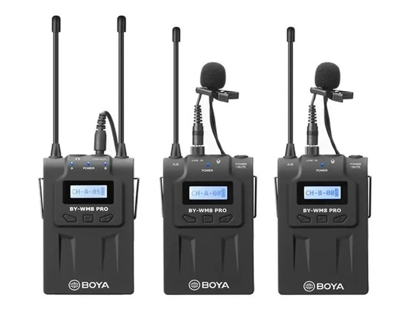 BY-WM8Pro-K1 Professional 48-Channel UHF Wireless Lavalier Microphone System with Dual-Channel Receiver for DLSR, Mirrorless & Video Cameras, Black Boya