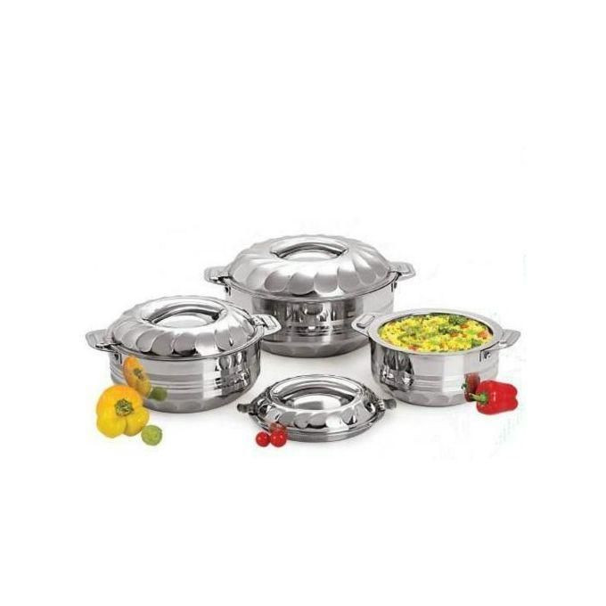 3pc Steel Hot Pots/ Serving Dishes - Silver