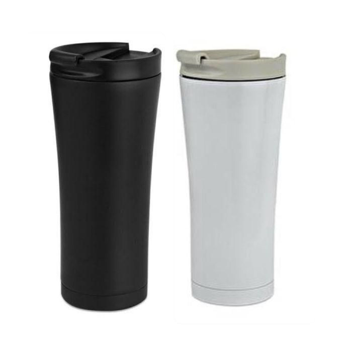 Two Stainless Steel Travel Mugs 0.5L - Black, White