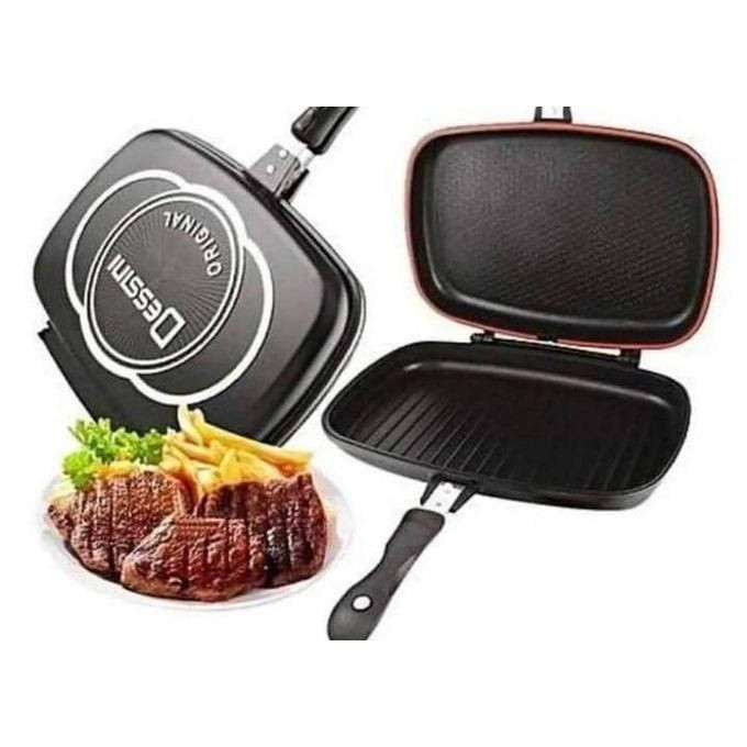 Non Stick Double Grill Pan With Handles - Black