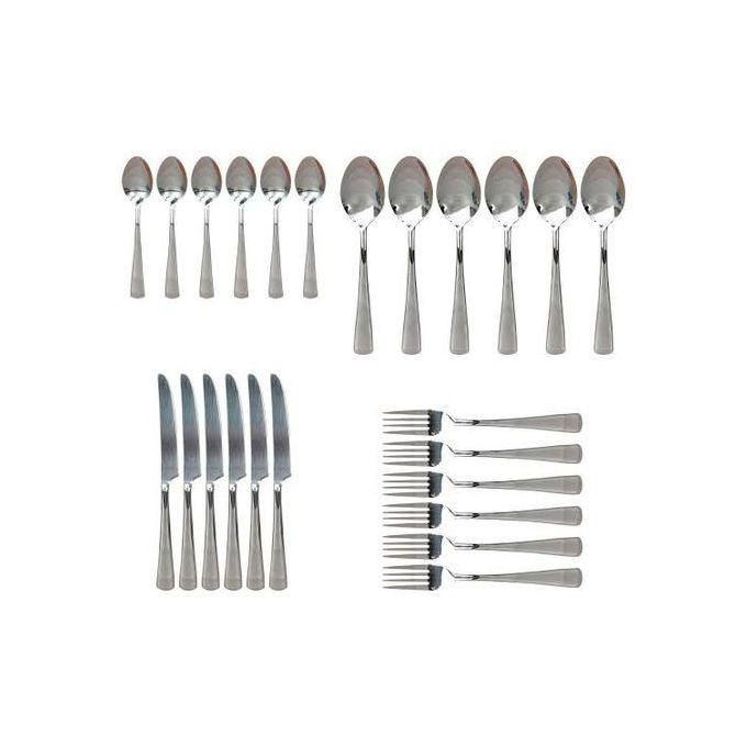 24Pcs Stainless Steel Cutlery Set 6 Table knives, Forks, Spoons And Teaspoons - Silver