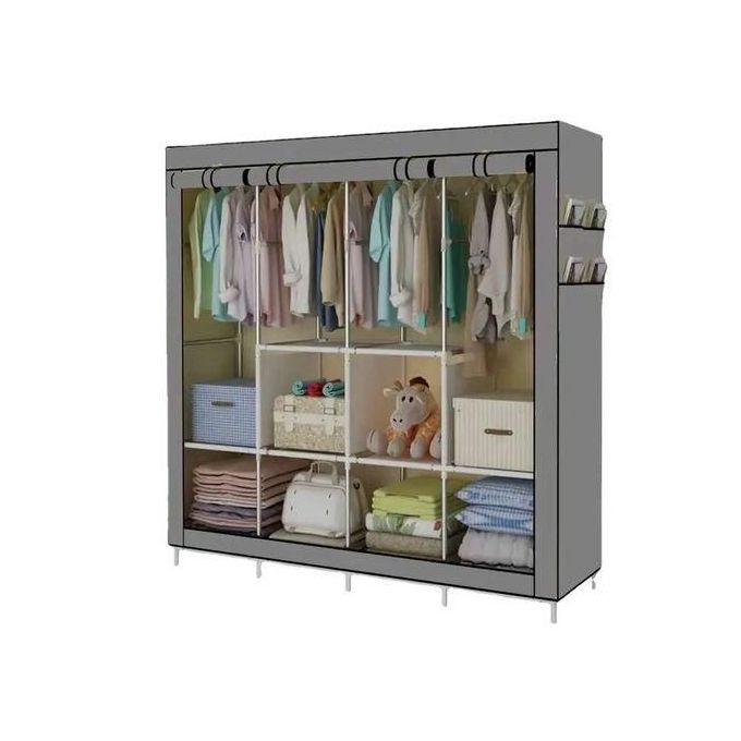 Foldable 4 Columns Clothes Bags Fabric Steel Wadrobe Storage Organizer Closet-Multicolor