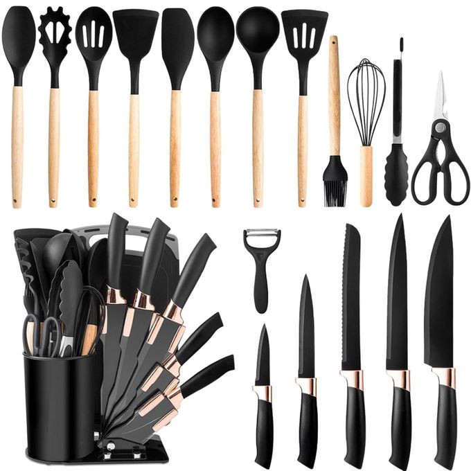 Silicone Kitchen Cooking Utensil Set & Knives – Multicolor