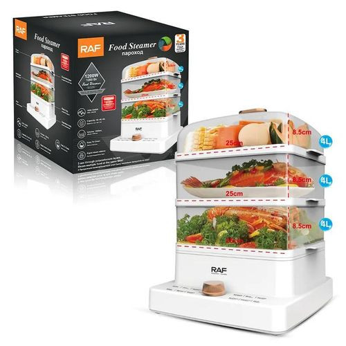 3-Tier Electric Food Steamer with Display & Timer - Clear