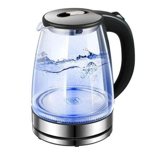 Hoffmans 2L Glass Electric Kettle With LED Blue Light- Silver , Black
