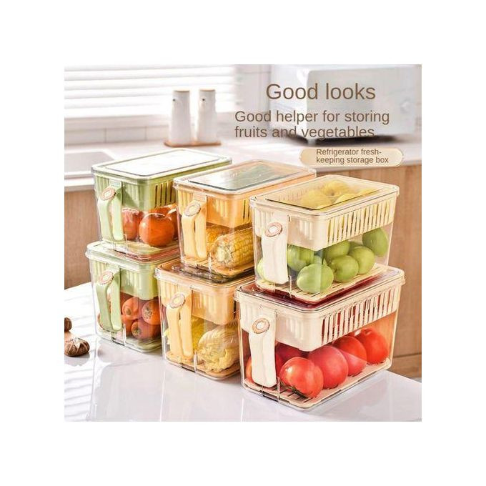 Vegetable & Food Storage Fridge Containers With Strainer - Multicolor