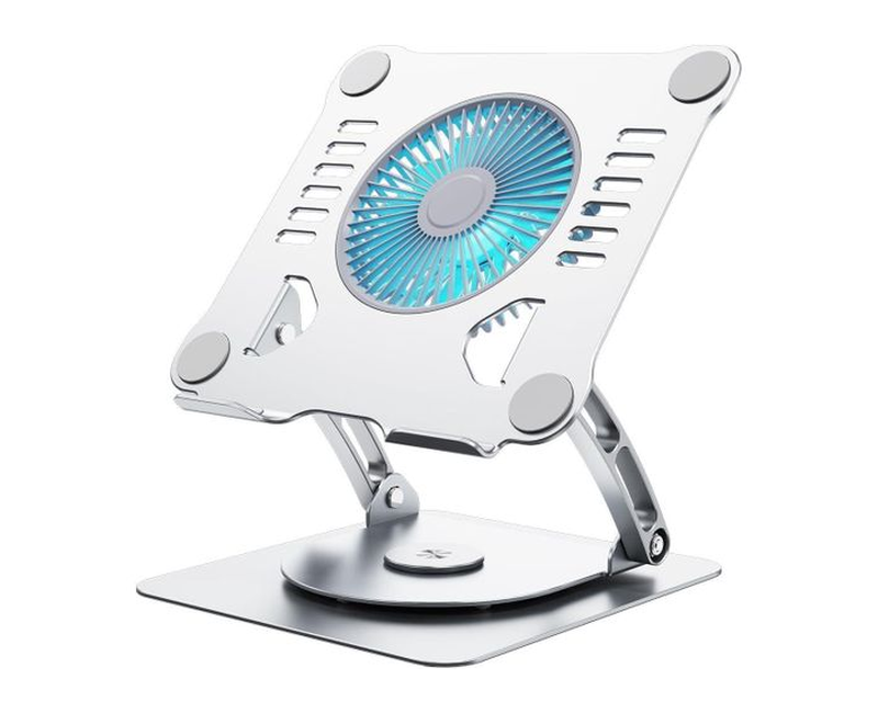 360° Rotating Laptop Cooling Stand with 3 Speed Fan, Adjustable Height Laptop Stand for Desk, Ergonimic Aluminum Laptop Cooling Pad for 10-15'' Notebook - Silver