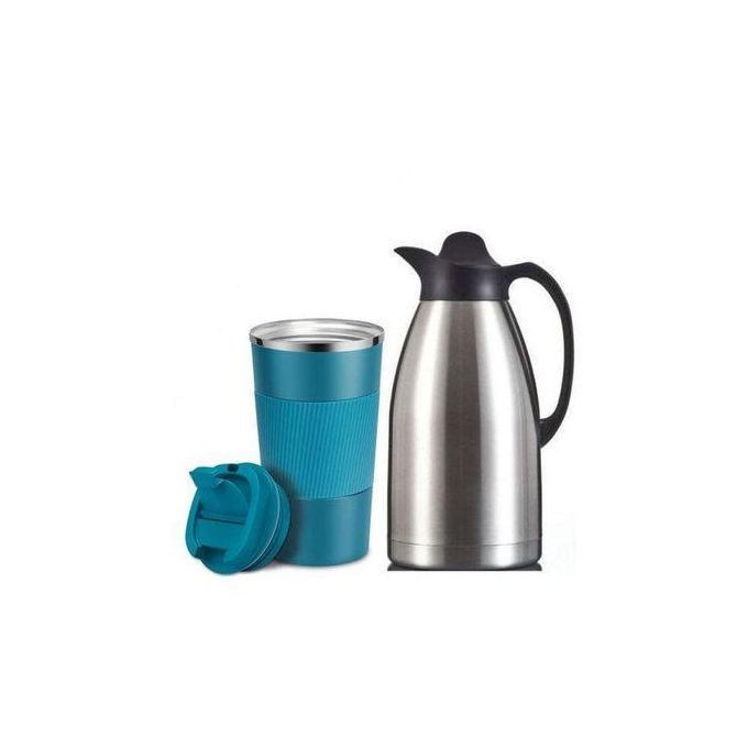 Stainless Steel Vacuum Flask 3Litres & Cup Mug-Silver,Blue