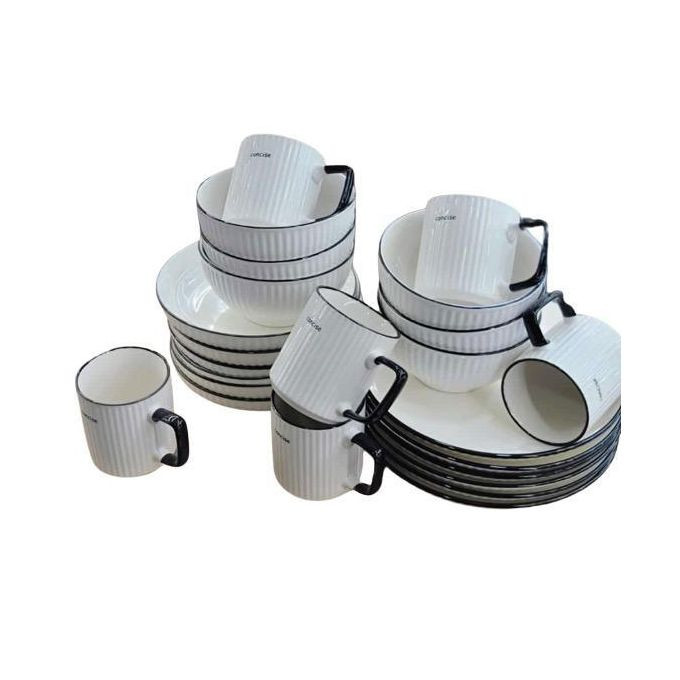 6 Dinner Plates, 6 pcs Cups & 6pcs Saucer - White