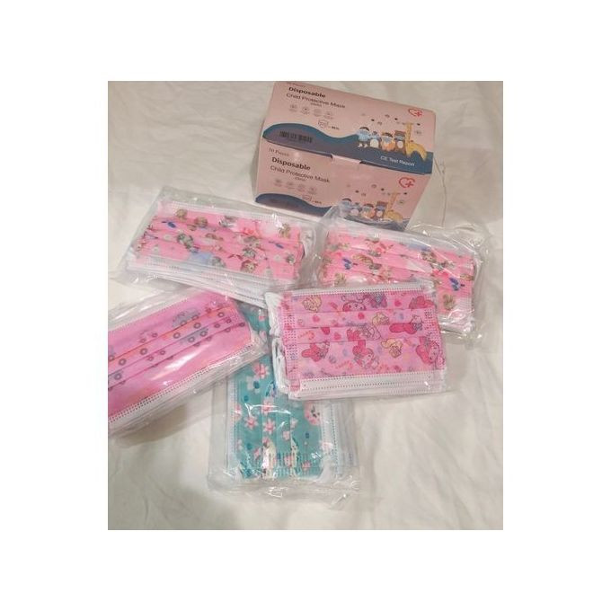 Kid's Assorted Girls Character & Durable Disposable Mask - Pink/Green/Blue-50pcs