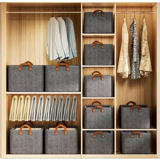 Foldable Cloth Basket for Storage with Metal Frame & Handle, Space Saver Wardrobe Bin Box Organizer