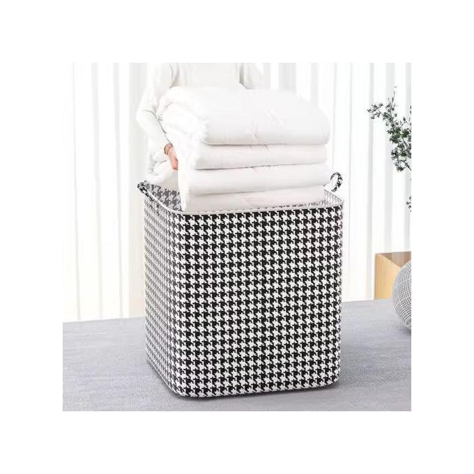Clothes Storage Bag With Zipper And Handle Foldable Blanket Storage Box Large Capacity Blanket Clothes Organizer Portable - Black And White