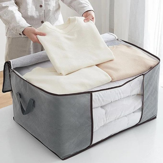 2 Piece Thickened Non Woven Cotton Quilt Storage Bag with Double Zipper Clothing Bag Travel Storage Visible cube Style Bag