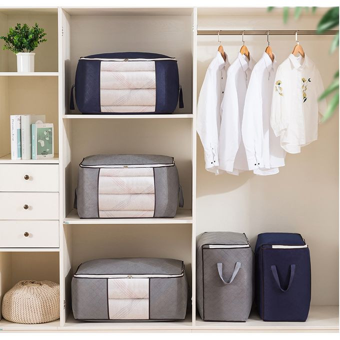 2 Piece Thickened Non-Woven Cotton Quilt Storage Bag with Double Zip Clothing Bag Travel Storage Visible cube Style Bag