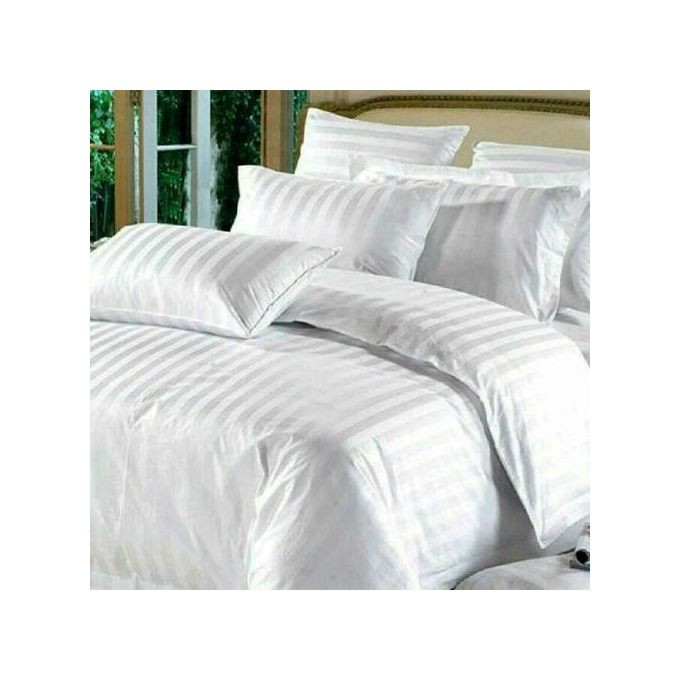 Egyptian Cotton Striped Duvet Cover with 1 Bedsheet & 2 Pillowcases - White