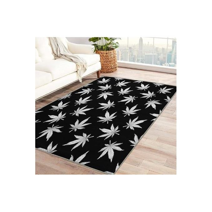 Leaf Area Rug 2.0x3.0 m for Bedroom Living Room - Cannabis Weed Leaf Carpet for Room Decor, Black and White Printed Floor Rugs for Home Decorative, Soft & Non-Slip & Washable Indoor Mat Black with white Multicolor