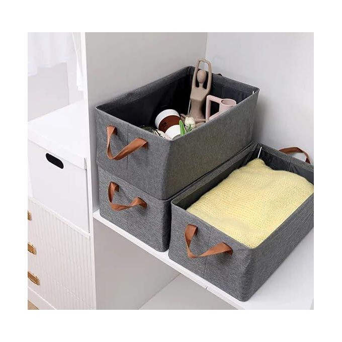 2 Pcs Foldable Cloth Basket For Storage With Metal Frame & Handle, Space Saver Wardrobe Bin Box Organizer