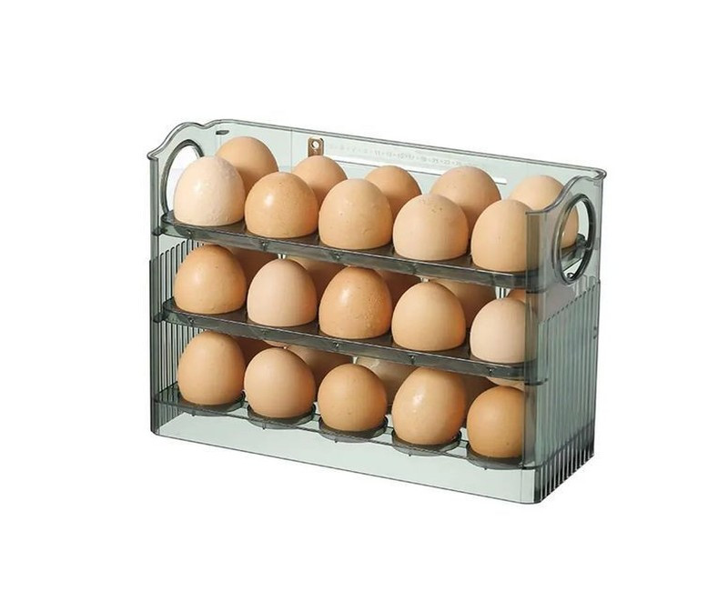 3 Layer Egg Holder For Fridge Storage Container Tray Container 30 Eggs, Space Saver- Green