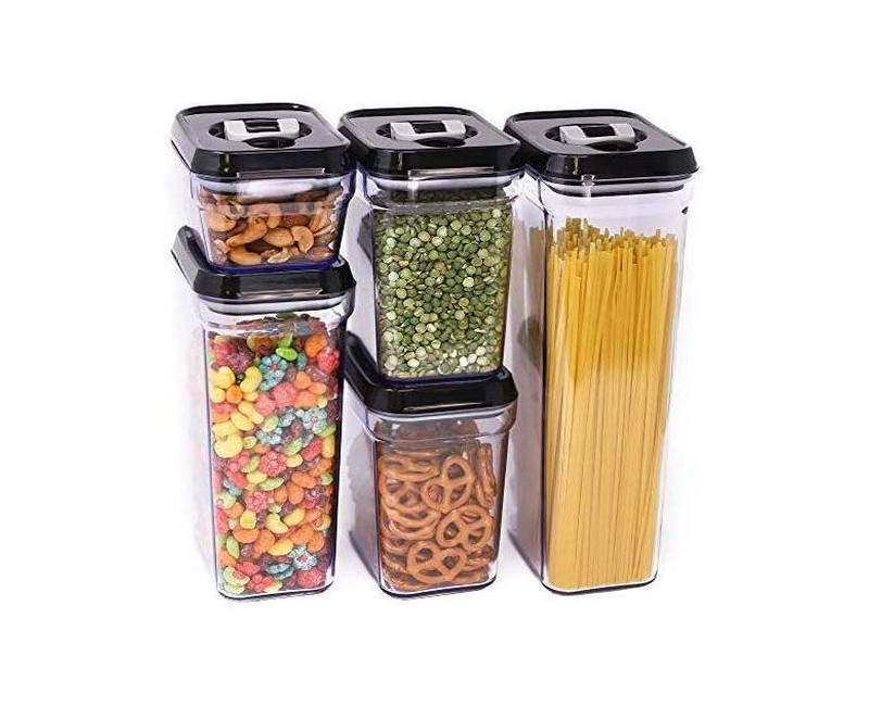 5PC Air-Tight Food Storage Container Set With Black Lids - Transparent