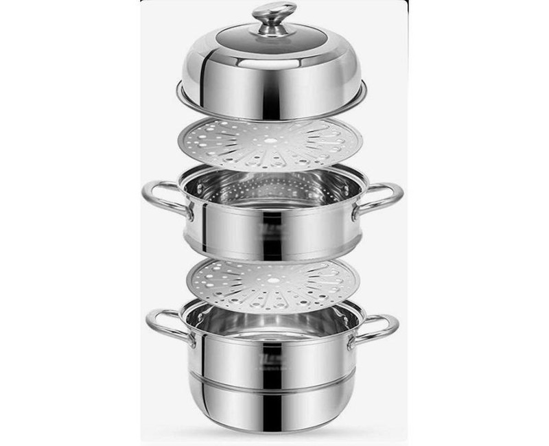 3-Tier Electric Food Steamer with Timer – Fast & Healthy Cooking. Silver