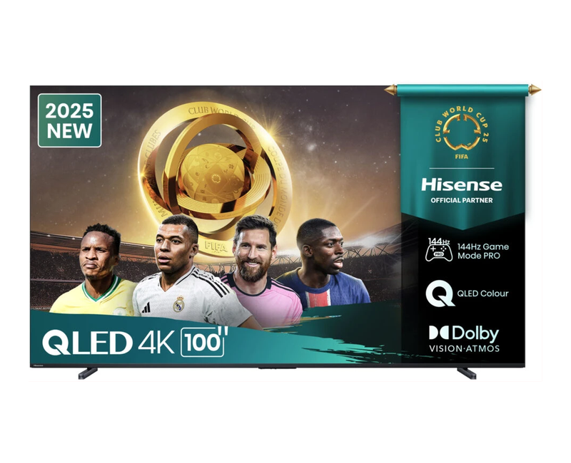 Hisense 100 Inch QLED UHD 4K Smart TV, (2025 Model), Q7 Series 100Q7Q, 144Hz Refresh Rate VRR Game Mode Pro, AI Picture, AI Smooth Motion, Ultra Slim Design, VIDAA, Inbuilt Free To Air Reciever – Black