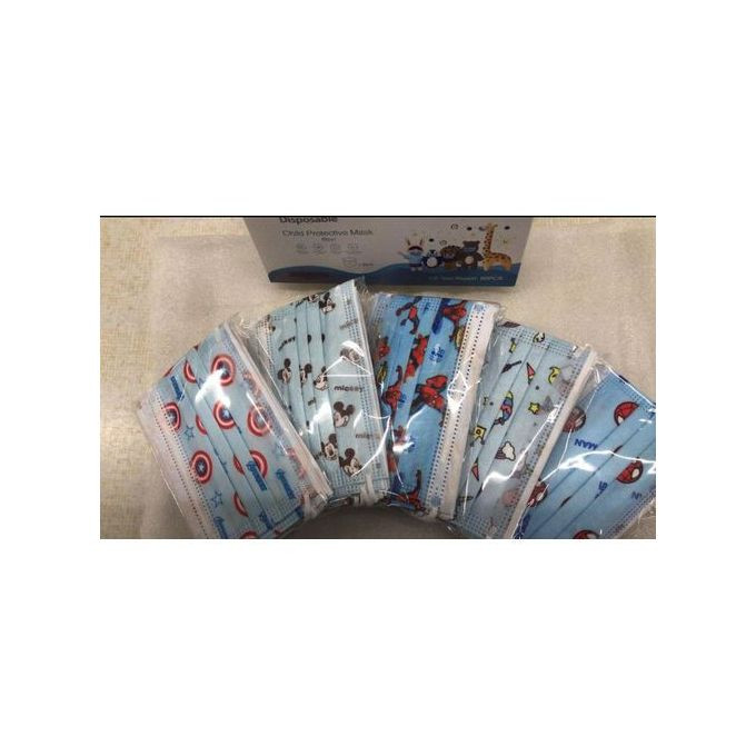 Unbranded Kid's Assorted Boys Character, Quality Disposable Mask - Blue-50Pcs