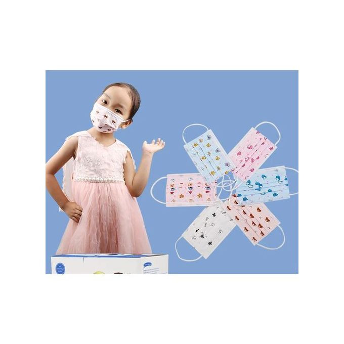 Unbranded Kids mixed color cartoon characters disposable mask- blue/pink/white 50pcs