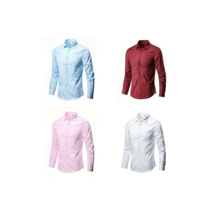 Other Pack of 4 Men's Long Sleeve Formal Shirts - White, Pink, Sky Blue, Maroon