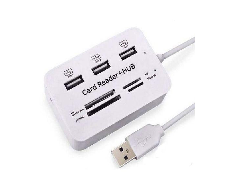 Super Fast 3.0/3.1 USB Hub And Card Reader Combo (3 Usb Ports,mc Ports,ms Duo,sd Hc,2)- White