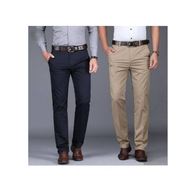 Pack of 2 Men  Formal Khaki Pants  Cream,Navy Blue
