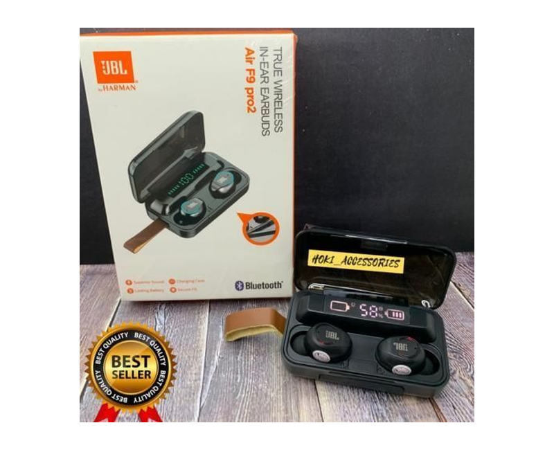 Jbl Air F9 Pro + TWS Stereo Handsfree Pure Bass Bluetooth Earbuds With Power Bank - Black