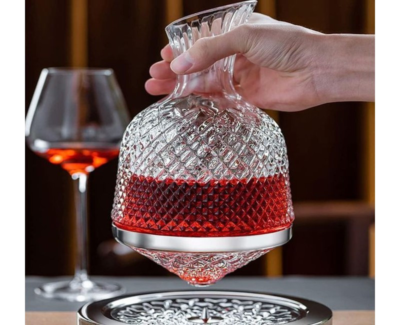 Spinning Decanter for Whisky, Wine, 1500ML Crystal Glass Wine Decanter Set for Wedding Gifts Wine Lovers