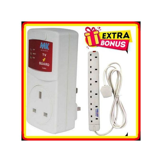 TV Guard Voltage Protector For Digital Smart TVs + 6 Way Power Extension Cable
